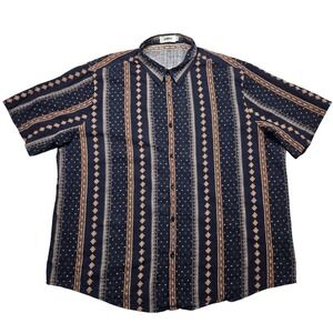 Vatpave Shirt‎ Mens 2XL Blue Orange Pattern Button Up Short Sleeve Boho Casual